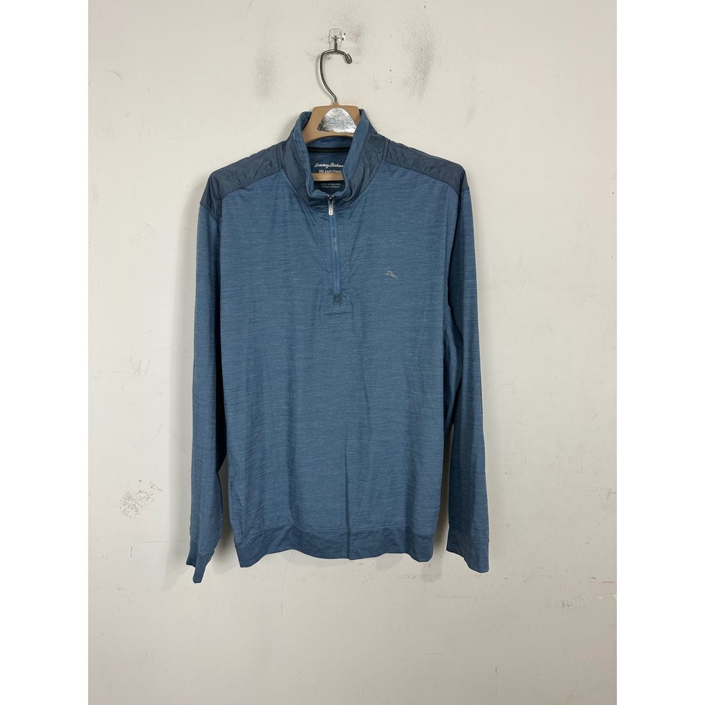 Tommy Bahama IslandZone Mens XXL Blue Heathered Quarter Zip Pullover Sweater